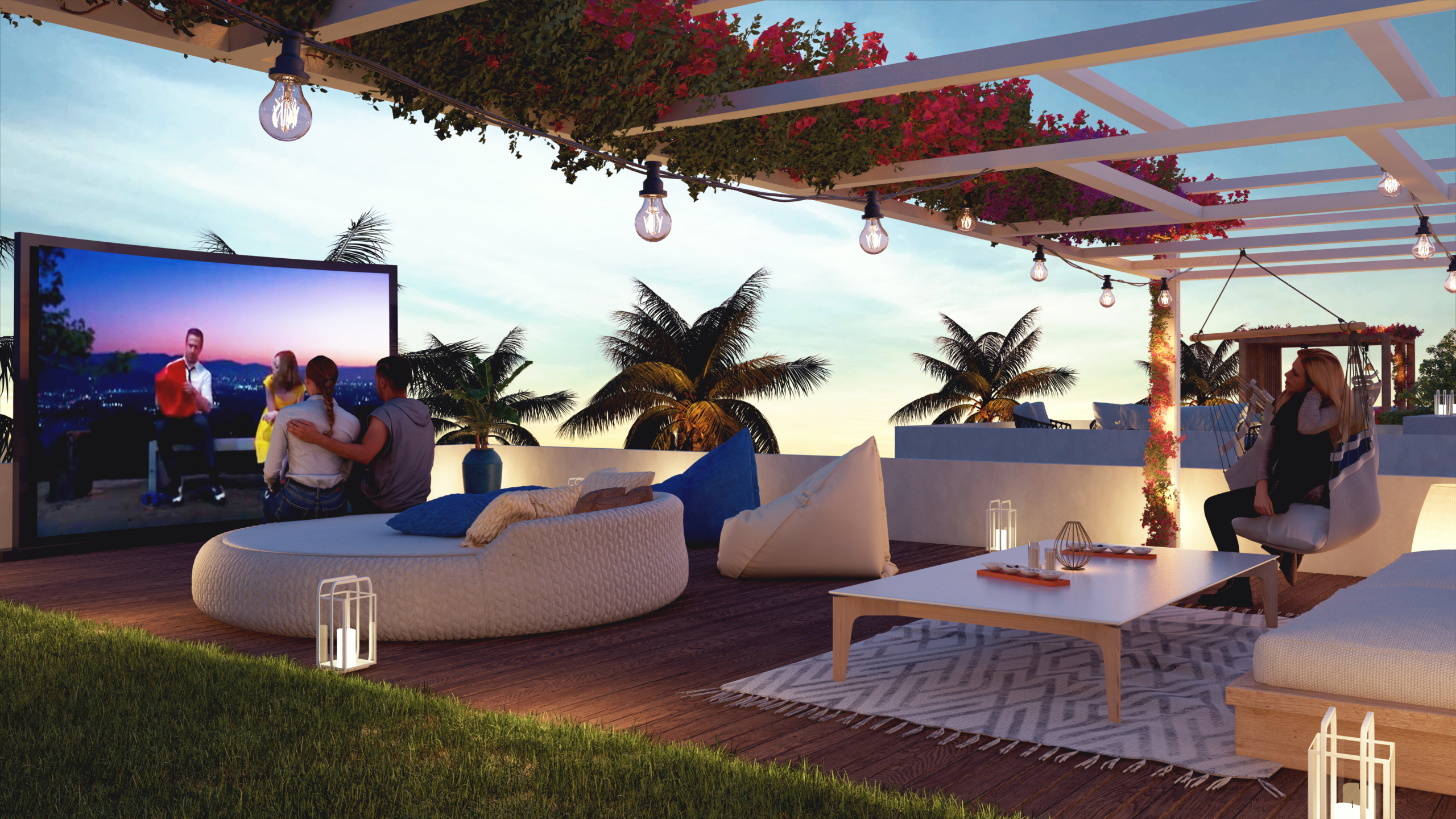 Modern apartments in Hurghada with private pools, terraces, and palm trees – Lazuli Hurghada by Rekaz Developments.