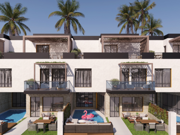 The front façade of Lazuli showcases contemporary architecture blended with refined coastal elegance.