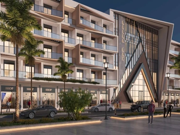 The elegant façade of Bella Bay Hurghada blends contemporary architecture with the charm of the Red Sea Promenade.