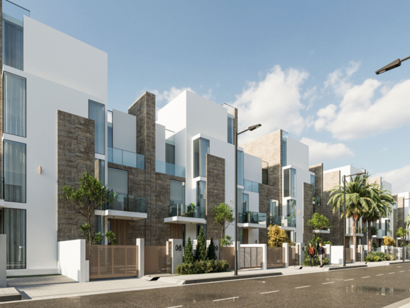 The stylish façade of Long Beach combines modern architecture with the calm elegance of coastal living.