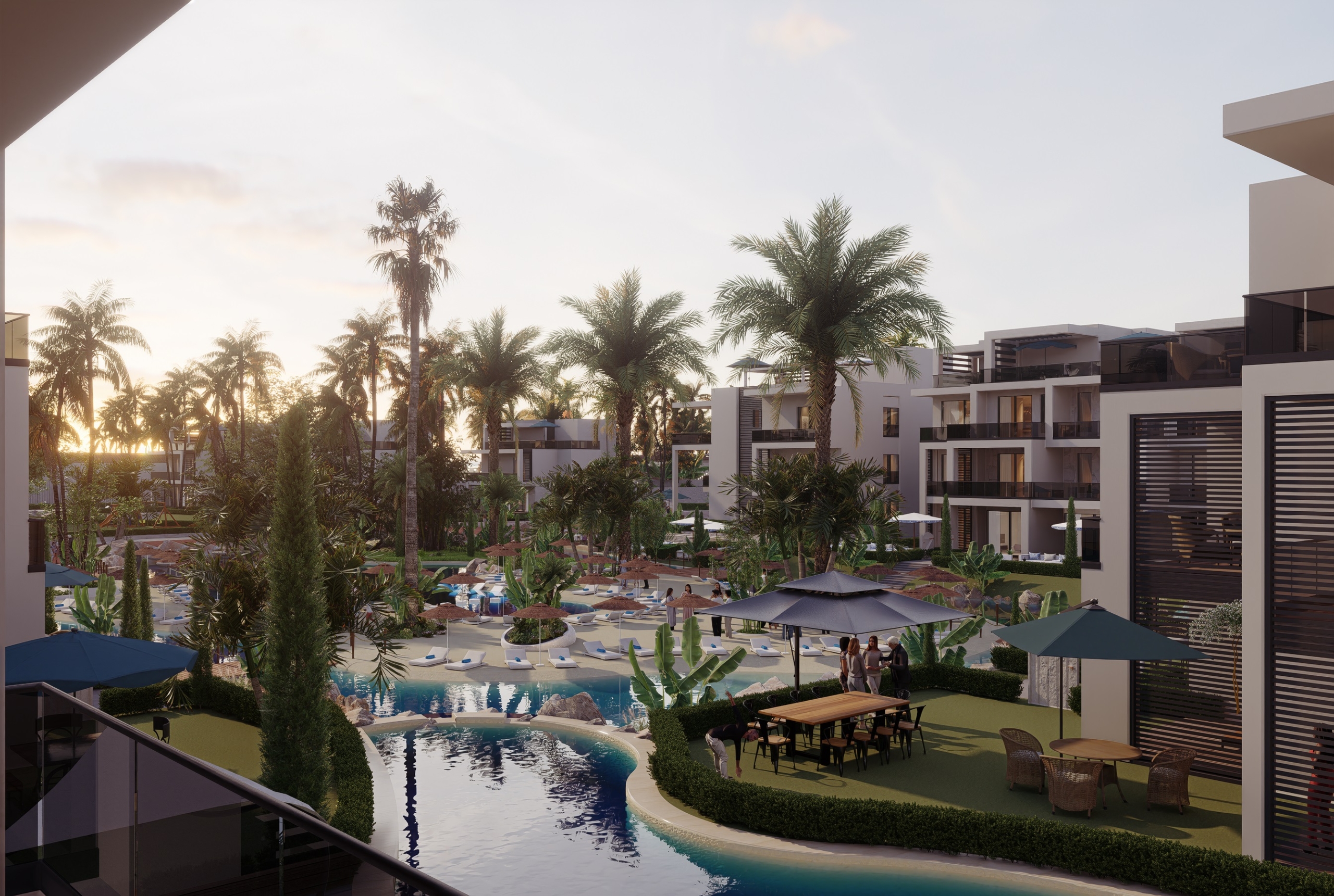 The stunning façade of ONE 7 reflects a blend of modern architecture and refined residential luxury.