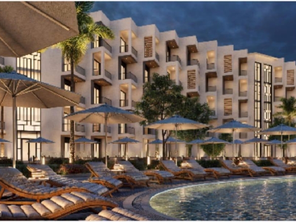 The elegant façade of Bella Bay Hurghada blends contemporary architecture with the charm of the Red Sea Promenade.