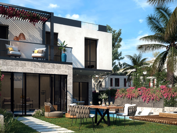 The front façade of Lazuli showcases contemporary architecture blended with refined coastal elegance.