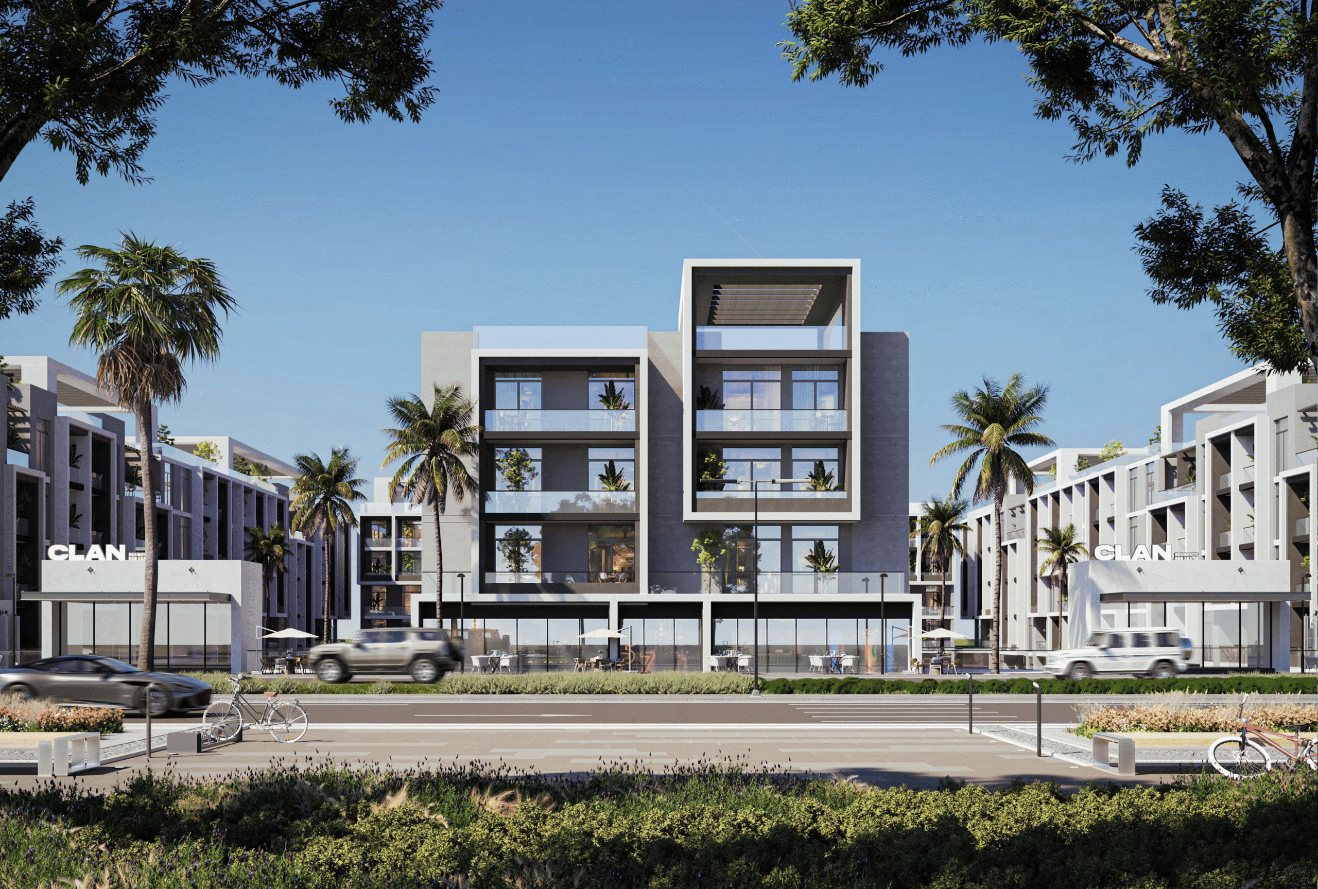 Contemporary residential buildings inside Clan Residents Hurghada