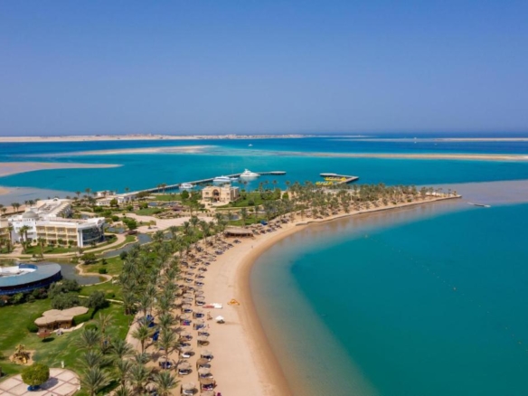Hurghada Red Sea coastline with beaches, resorts, and crystal-clear water