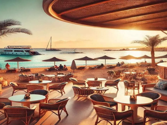 Open cafes in Hurghada with outdoor seating, scenic views, and specialty coffee drinks