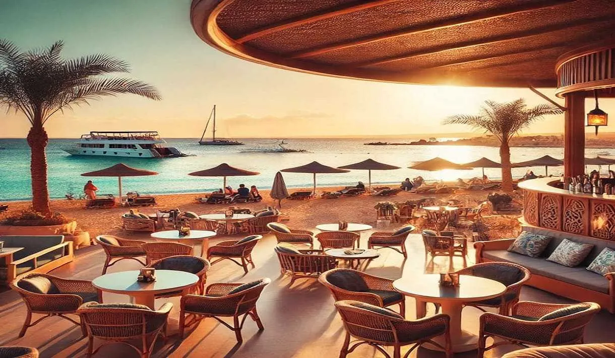 Open cafes in Hurghada with outdoor seating, scenic views, and specialty coffee drinks