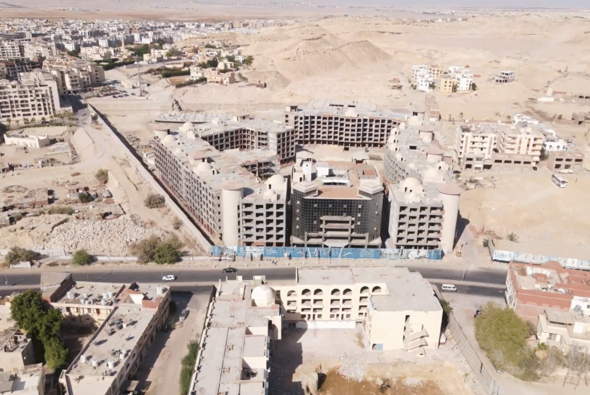 Evening view of Atlantis Resort Hurghada with illuminated buildings and resort atmosphere