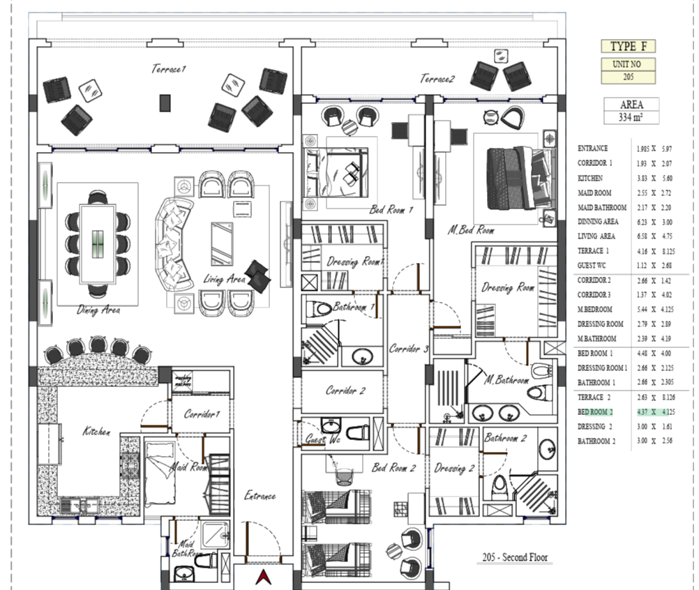 2-bedroom layout at The View Residence Hurghada showing modern bedrooms, living area, kitchen, and bathroom design with open space layout
