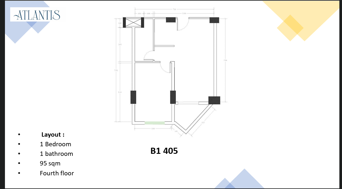 Modern 1 bedroom layout at Atlantis Resort Hurghada featuring a separate bedroom, living area, kitchen, and bathroom