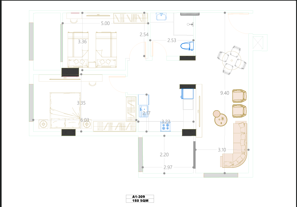 Modern 2 bedroom layout at Atlantis Resort Hurghada featuring spacious bedrooms, living area, kitchen, and bathrooms in a resort-style setting
