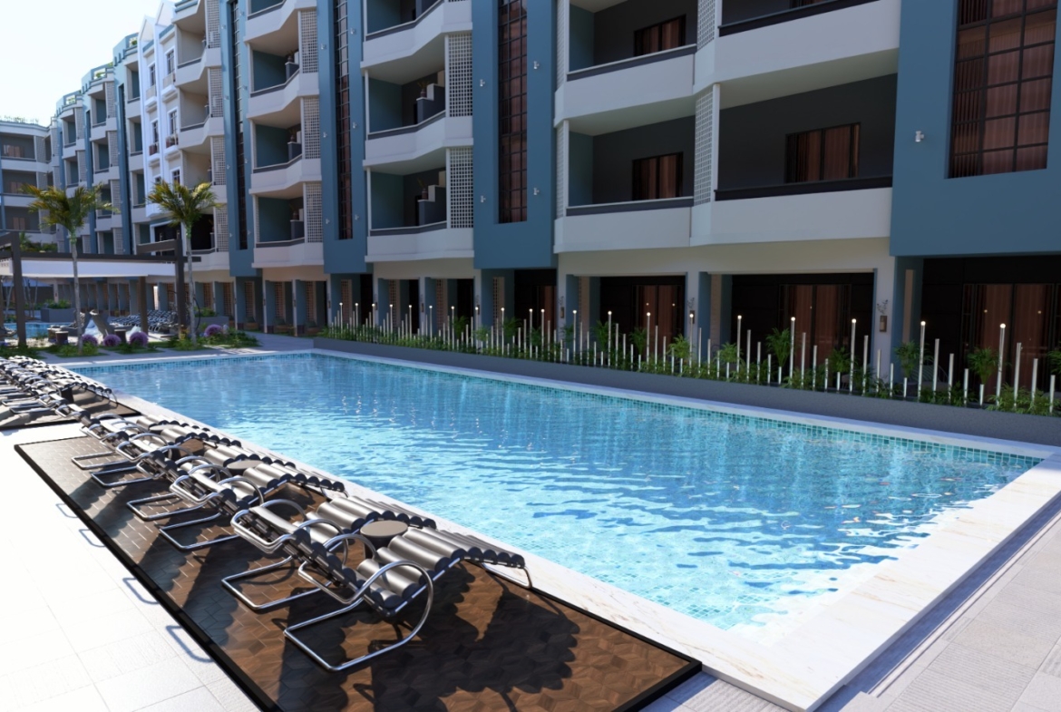 Modern studio interior concept at Hurghada Heights with open-plan layout and natural lighting
