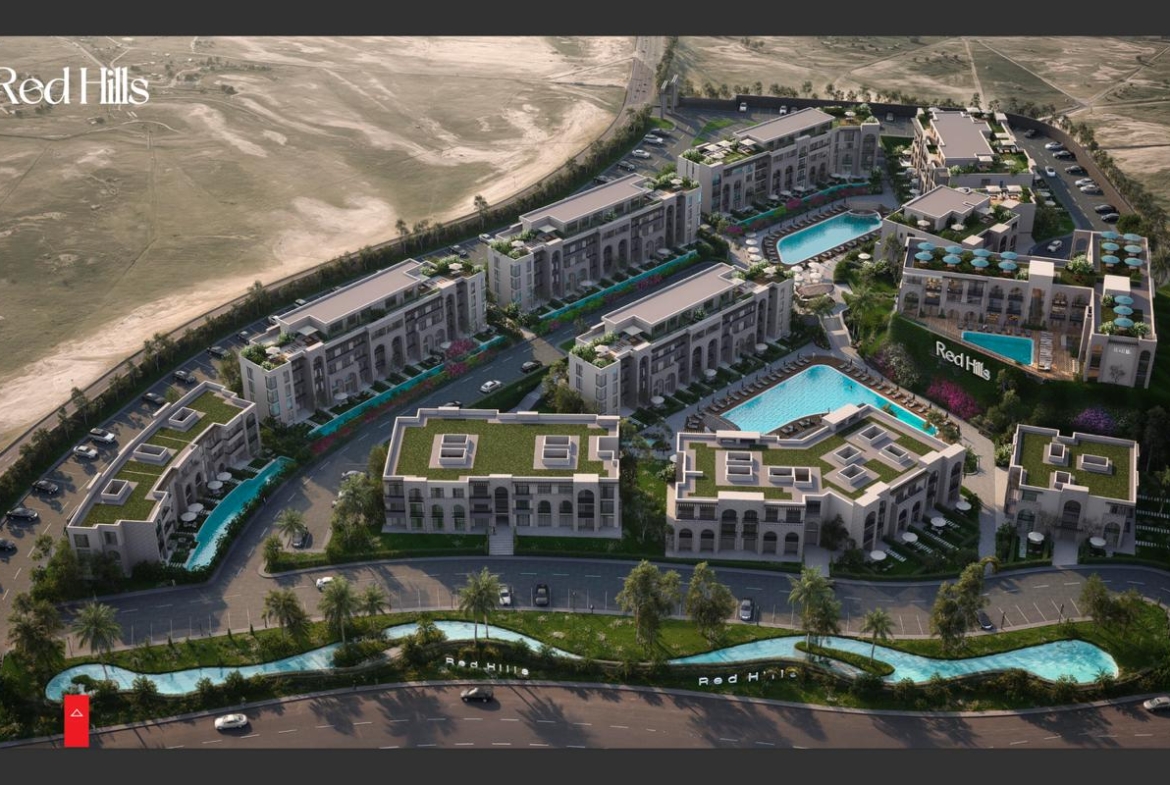 Red Hills Sahl Hasheesh resort-style buildings with Red Sea surroundings