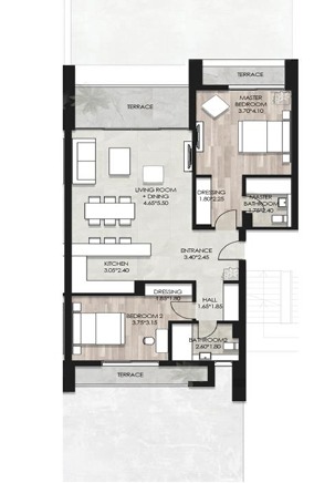 2 bedroom apartment layout at Il Bayou Sahl Hasheesh Hurghada