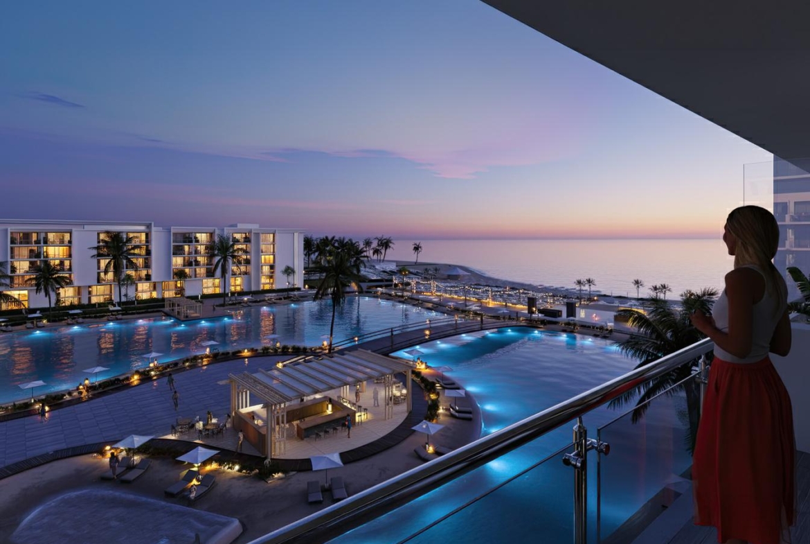 Swimming pool and beachfront residences at Riva Beachfront Resort Hurghada