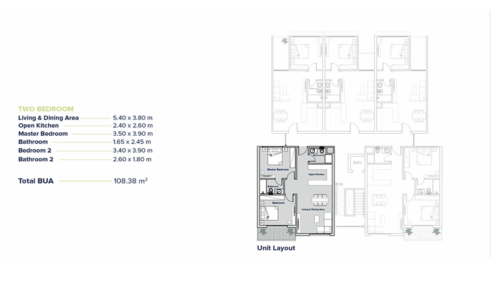 2 Bedroom layout at Lavaya Hurghada Residences modern apartment floor plan design