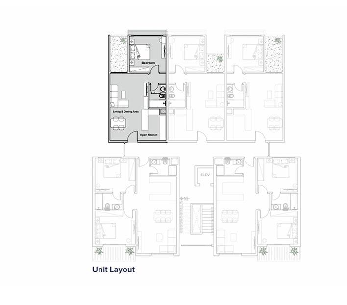 1 Bedroom layout at Lavaya Hurghada Residences modern apartment floor plan