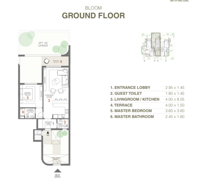 1 bedroom apartment with private garden layout in Aden Parks Makadi Heights Hurghada featuring modern design and green outdoor space