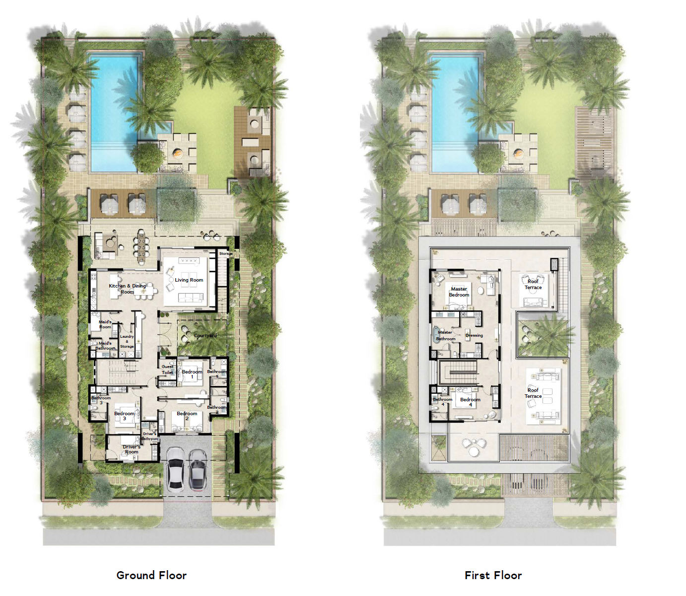 Beachfront villa layout at Ras Soma Residences Hurghada with spacious interiors and panoramic Red Sea views