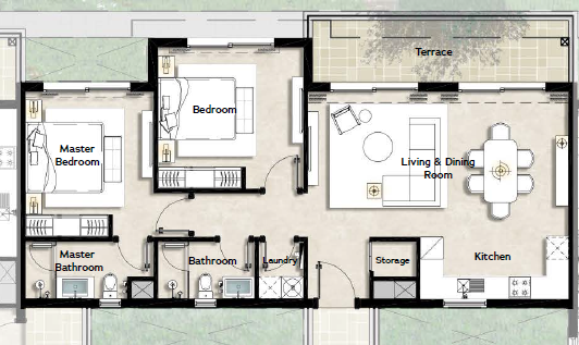 2 bedroom layout at Ras Soma Residences Hurghada featuring spacious living areas and modern design