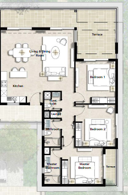 3 bedroom layout at Ras Soma Residences Hurghada with spacious interiors and modern coastal design