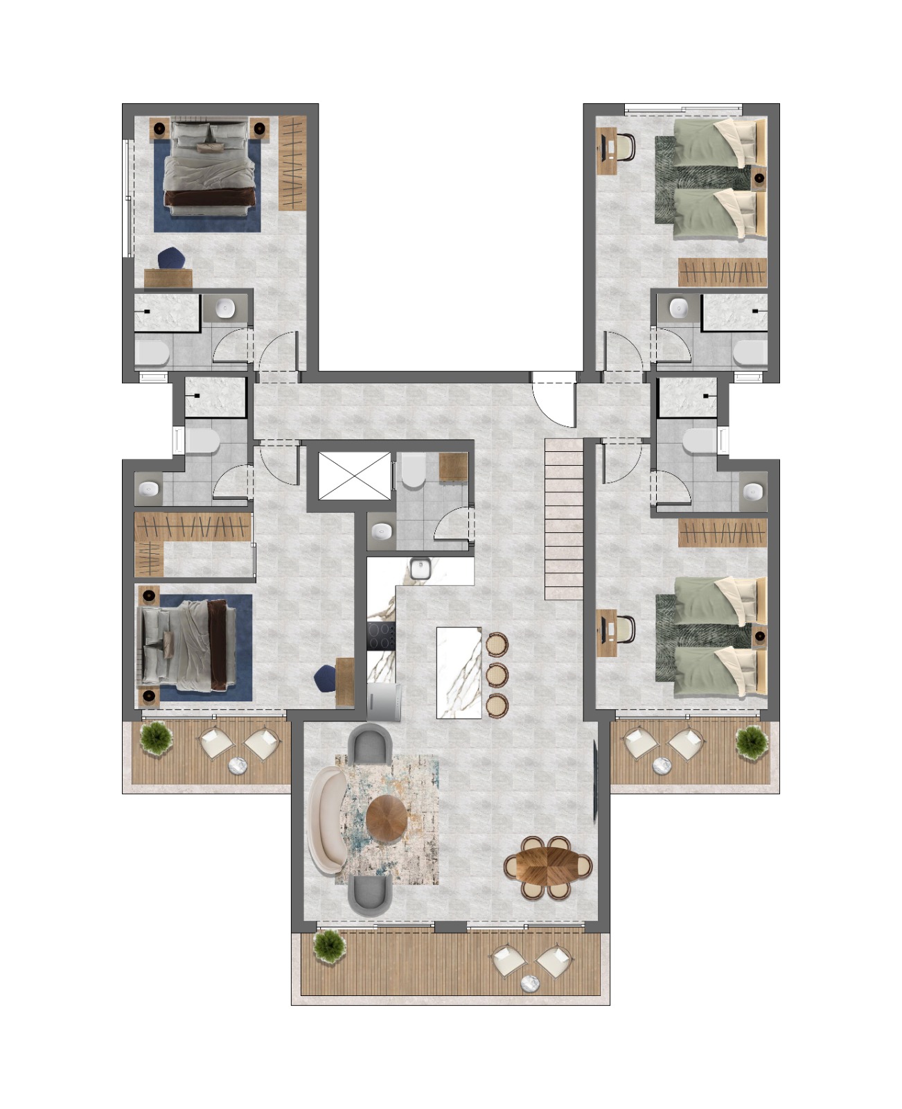 4 bedroom apartment layout at ONE7 Residence Hurghada showing large modern floor plan with spacious rooms and family areas