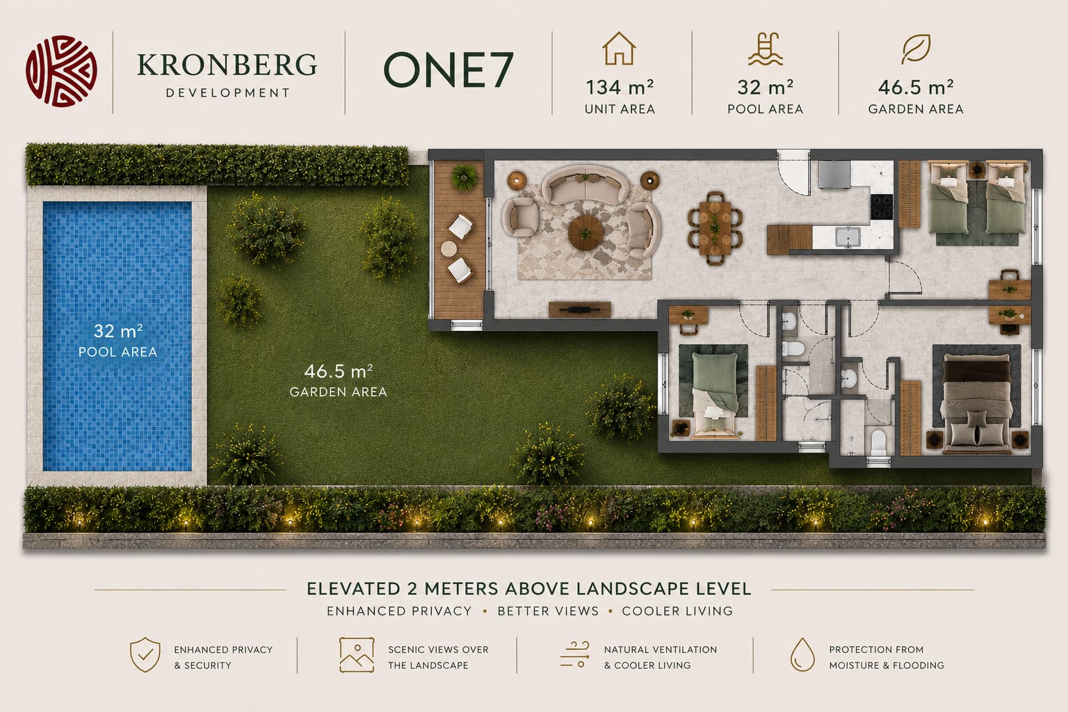 3 bedroom apartment layout at ONE7 Residence Hurghada showing spacious modern floor plan with multiple rooms