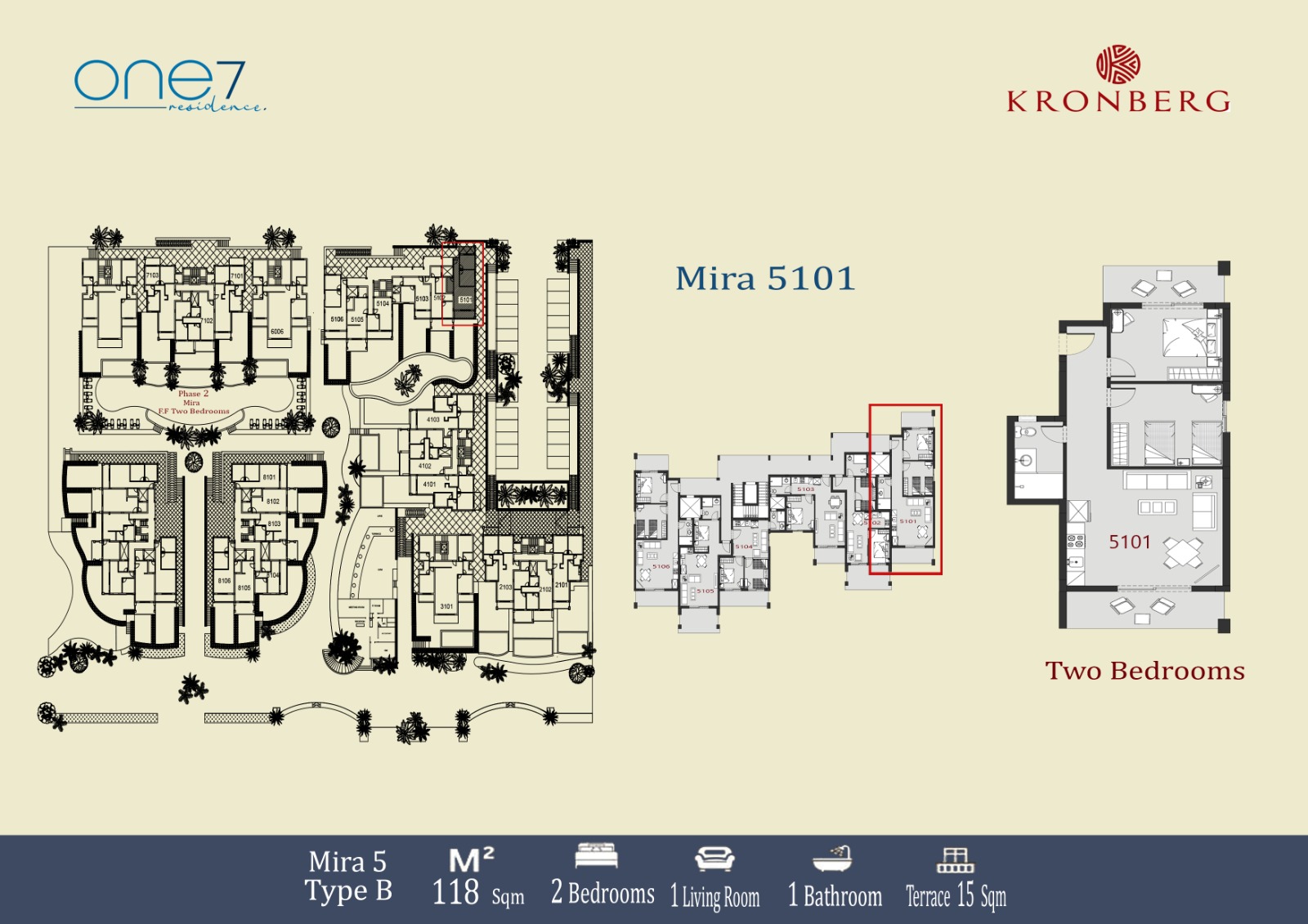 2 bedroom apartment layout at ONE7 Residence Hurghada featuring spacious living areas and modern floor plan