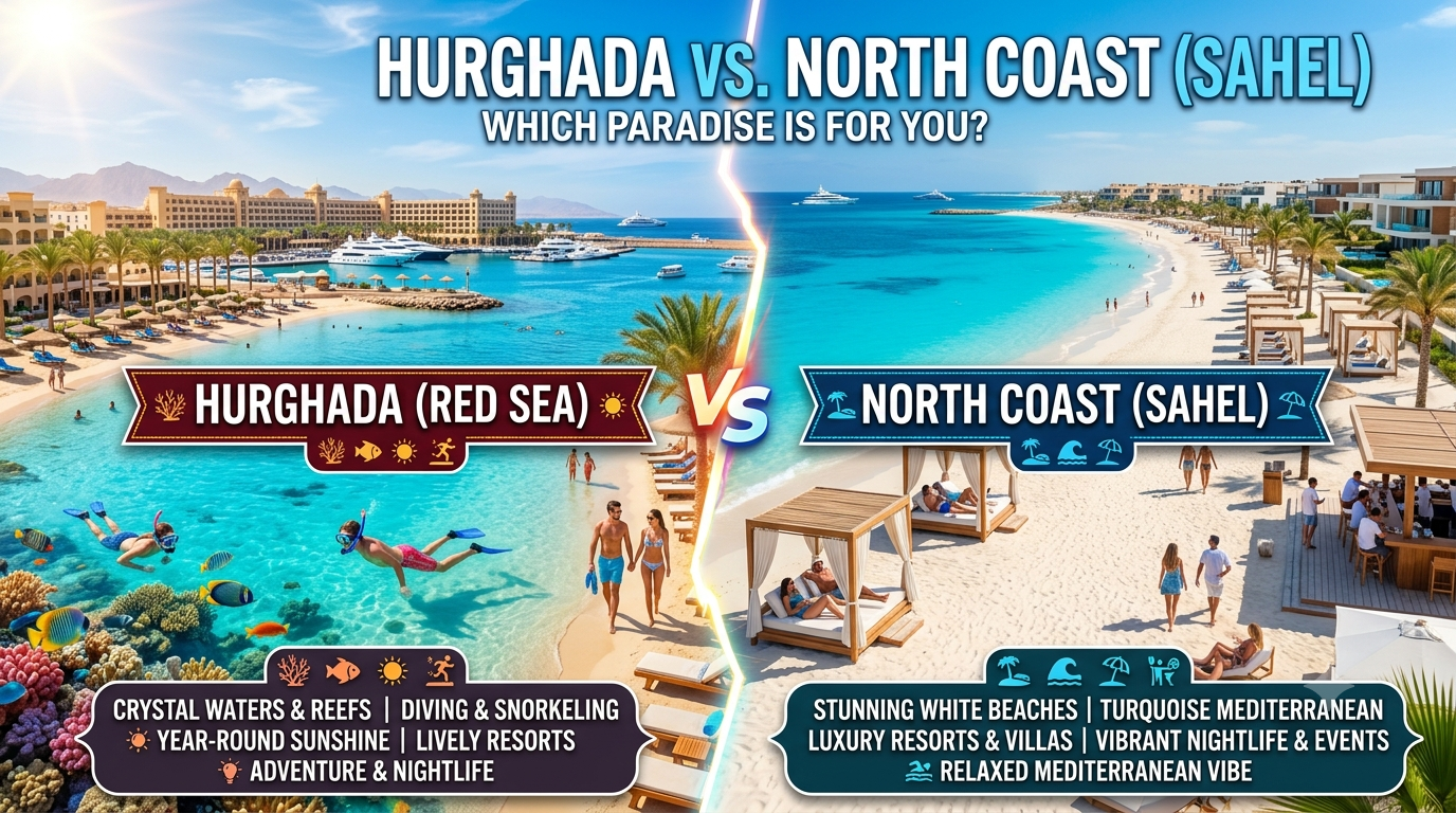 Hurghada or North Coast comparison showing Egypt's best coastal destinations for real estate investment