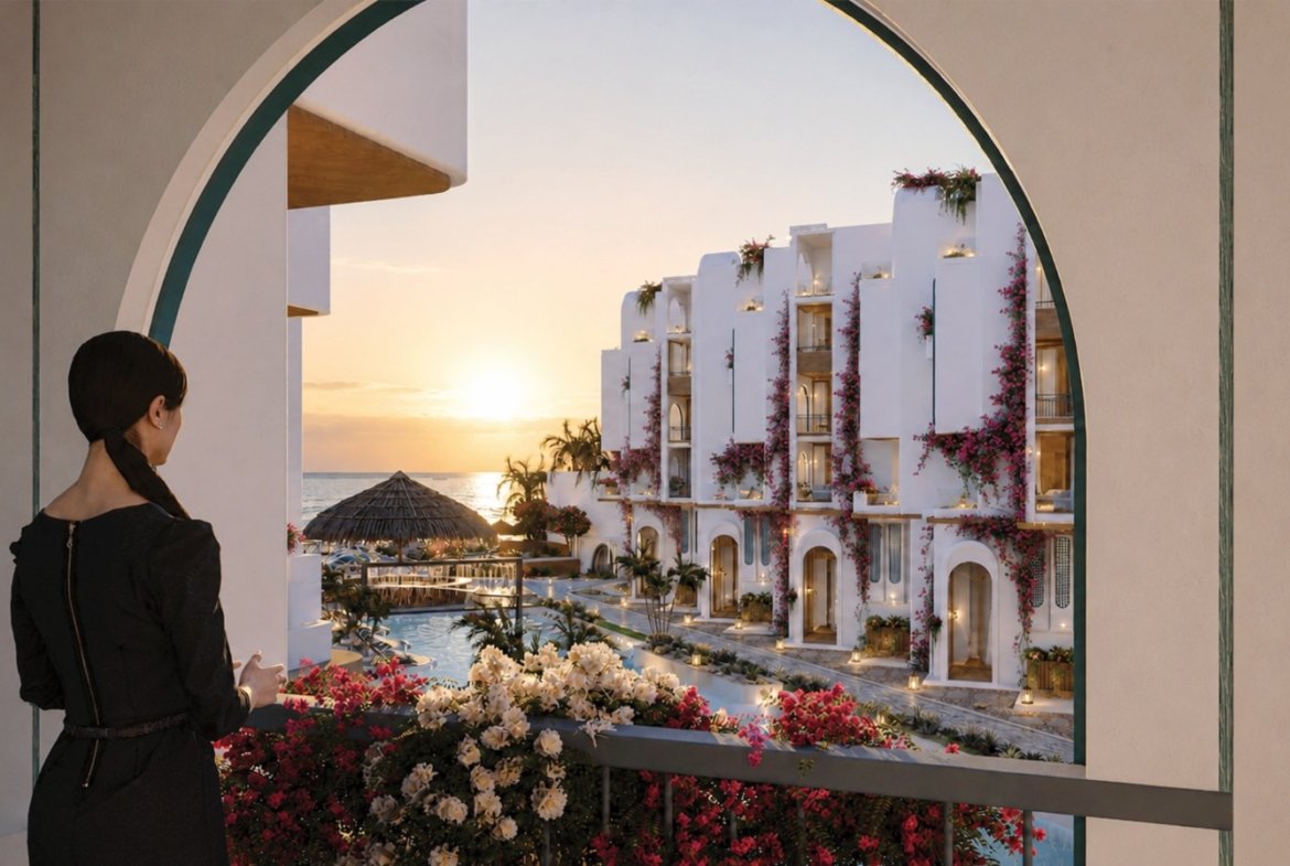 Sunset view over Athena Resort Hurghada swimming pool
