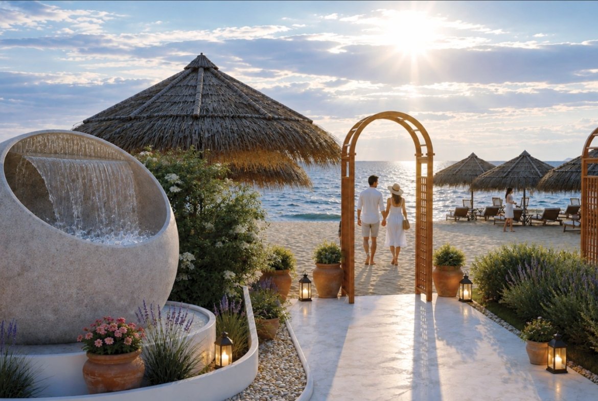 Sunset over the beach at Athena Resort Hurghada